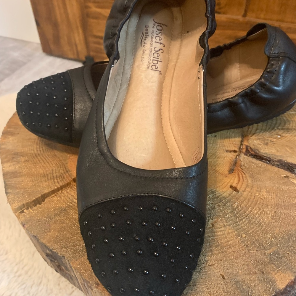 Josef Seibel Black Flats European Comfort Leather Shoes size 9-9.5 US euro 41